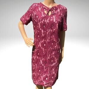 Vintage 1950s Handmade Burgundy Lace Shift Dress with Pink Underlay Size Large